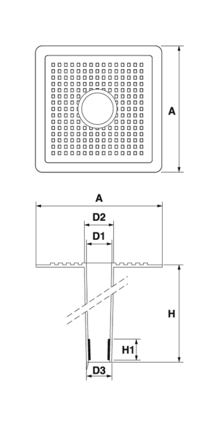 Ablaufstutzen aus EPDM Gummi mit Schaft h 500 mm - für Rohrdurchmesser 100 mm