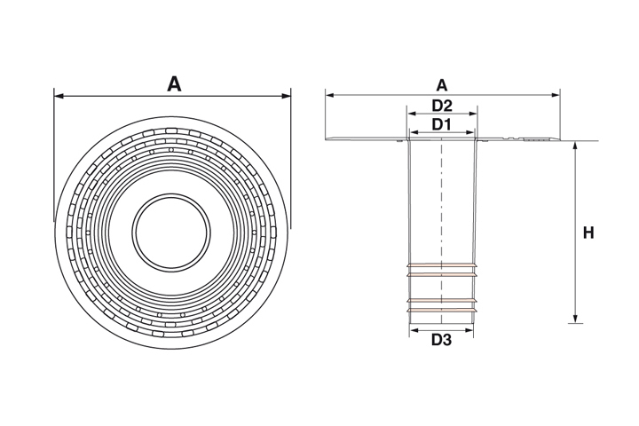 Ablaufstutzen “Genius” aus TPE mit Schaft h 250 mm - für Rohrdurchmesser 63 mm