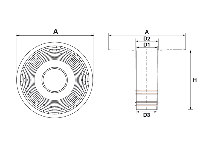 Ablaufstutzen “Genius” aus TPE mit Schaft h 400 mm - für Rohrdurchmesser 63 mm