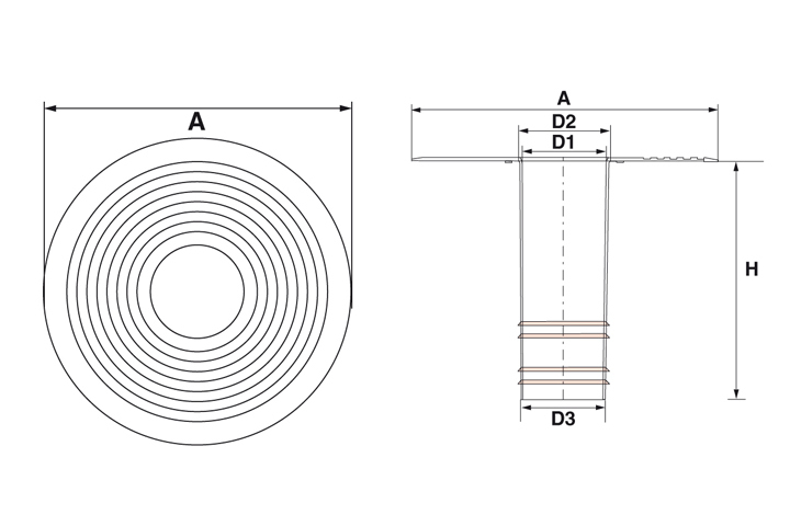 Ablaufstutzen “euro” aus tpe mit schaft h 250 - für Rohrdurchmesser 63 mm