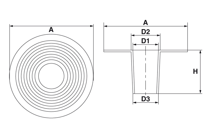 Bouche d’évacuation “MONDIAL” en TPE à queue h 170 mm - pour tubes diamètre 60 mm