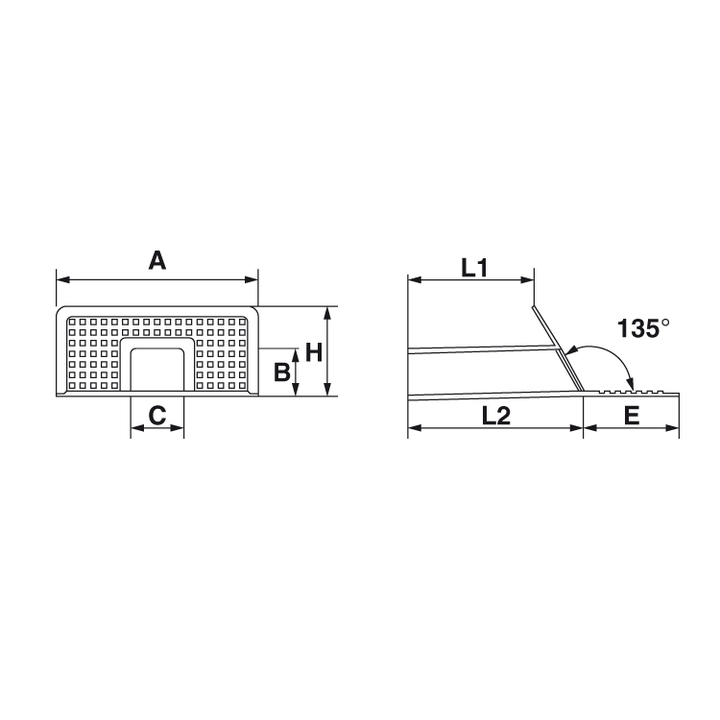 Bocchettone angolare in TPE angolo 45° con sezione 100 mm X 65 mm