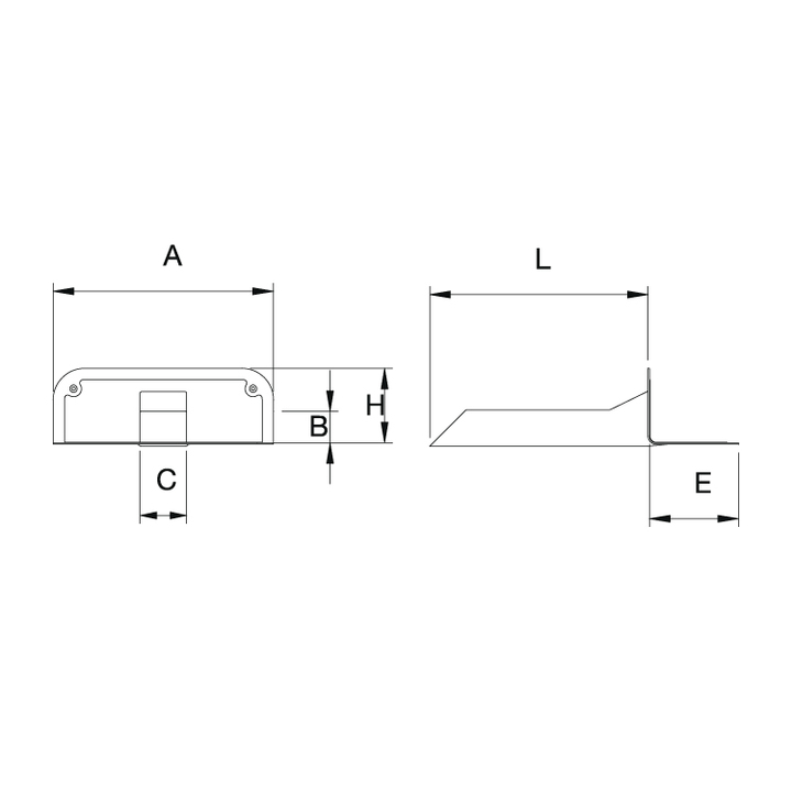 Bouche d'evacuation TNT a angle pour balcons avec section 57 mm X 78 mm - blanc