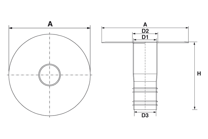 Bouche d’évacuation “EURO” en PVC à queue h 250 mm - pour tubes diamètre 63 mm