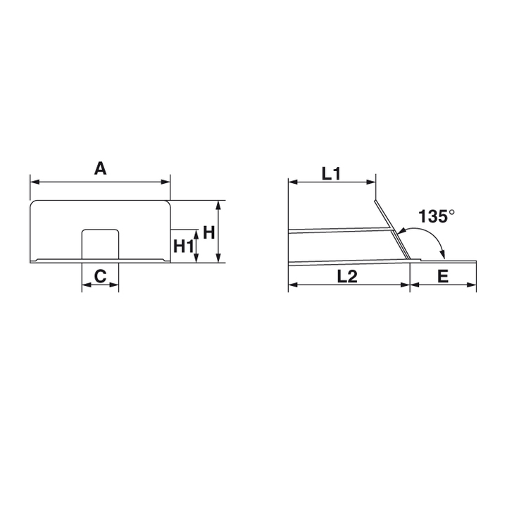 PVC angular drains 45° with 100 mm X 65 mm section