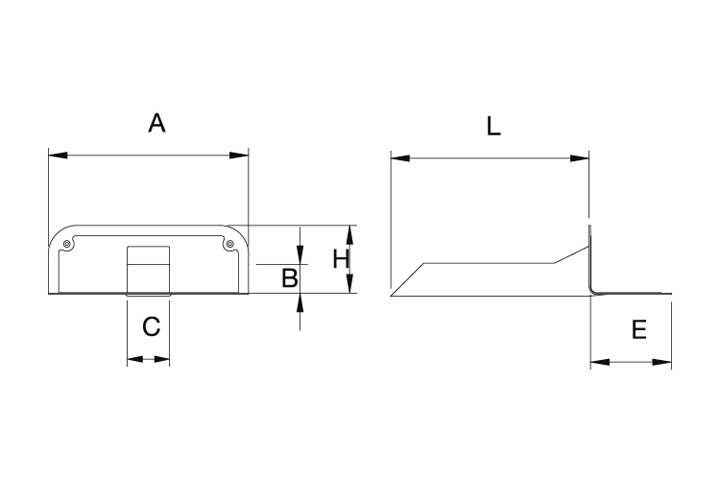 Bocchettone angolare in PVC per poggioli con sezione 57 mm X 78 mm