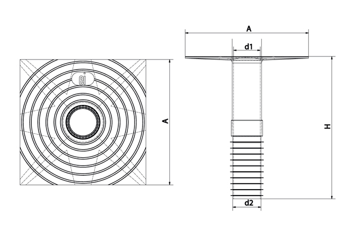 Ablaufstutzen “Revolution“ mit Schaft Höhe 250 mm -  für Rohrdurchmesser 75 mm