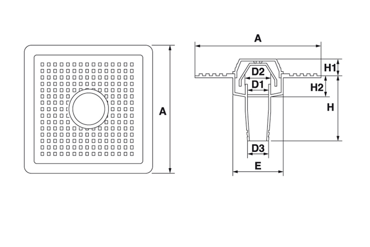 Bouches d'évacuation "ETERNO" en caoutchouc EPDM à siphon à queue h 200 mm - pour diamétre 80 mm